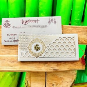 Aarambh 3 Fold Laser Cut Hindu Shadi Ka Card in Golden White