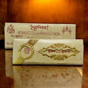 Aarambh Floral 5 Fold Hindi Wedding Card in Cream