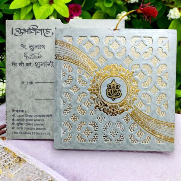 Aarambh Floral Laser Cut 2 Fold Wedding Card in Golden Grey