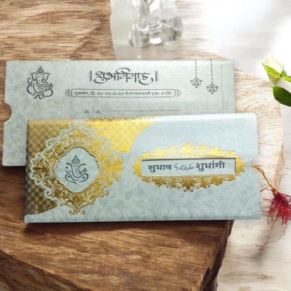 Aarambh 3 Fold Floral Hindu Wedding Invitation Card in Grey
