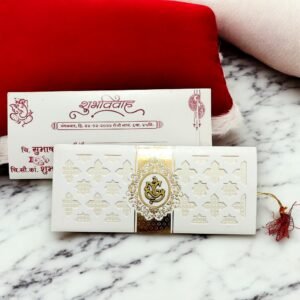 Aarambh Hindu Floral 3 Fold Laser Cut Wedding Invitation Card in White