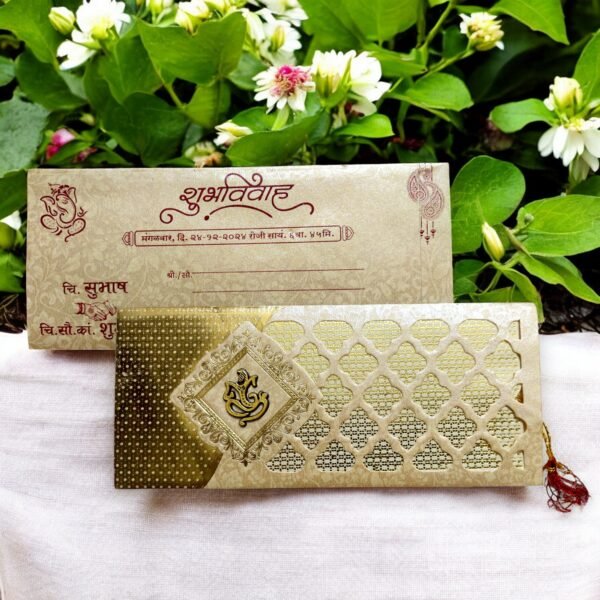 Aarambh Floral Laser Cut 3 Fold Wedding Invitation Card in Cream