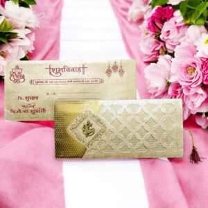 Aarambh Floral Laser Cut Three Fold Wedding Invitation Card in Cream