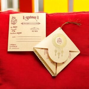 Aarambh Multi-Fold Floral Lord Ganpati Wedding Invitation Card Cream