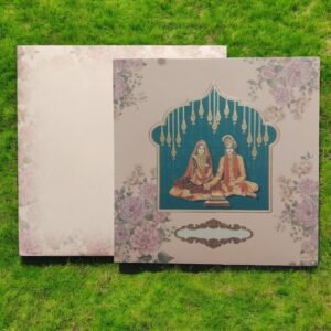 Aarambh Single Fold Floral Indian Dulha Dulhan Wedding Invitation Card Peach