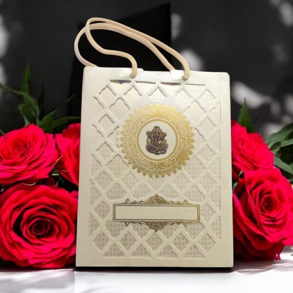 Aarambh Floral Laser Cut Two Fold Wedding Invitation Card With Acrylic Lord Ganesha Cream