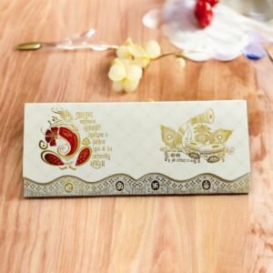Aarambh 2 Fold Marriage Invitation Card Cream