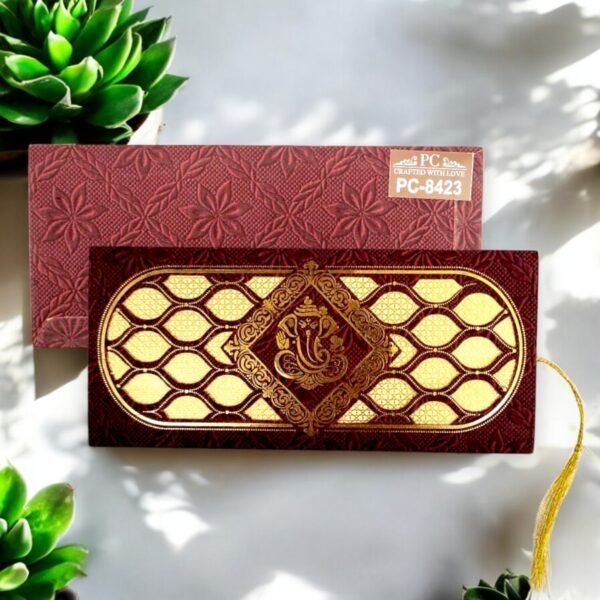 Aarambh Floral Laser Cut 3 Fold Wedding Invitation Card Maroon Cream