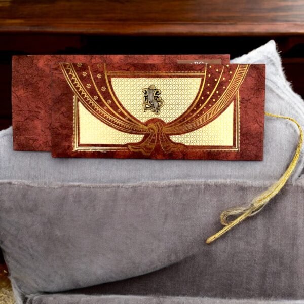Aarambh 3 Fold Indian Wedding Invitation Card Maroon Cream