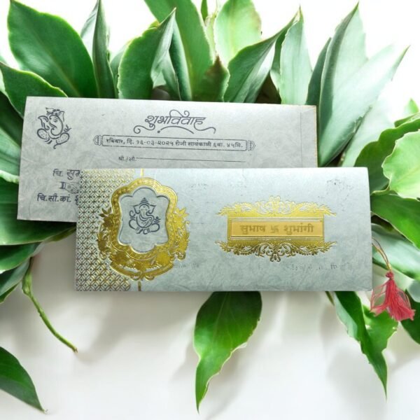 Aarambh 3 Fold Indian Wedding Invitation Card With Acrylic Name Plate Grey