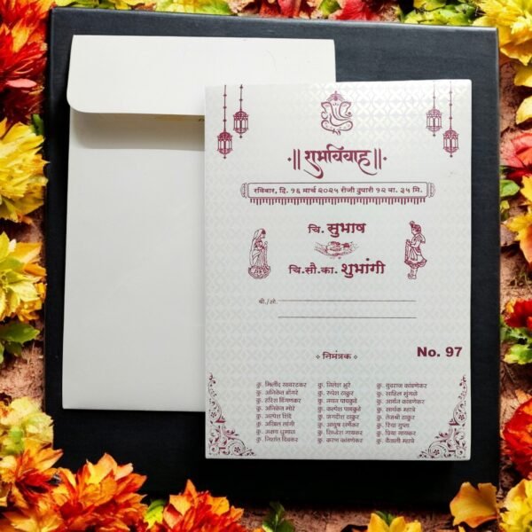 Aarambh Floral Single Fold Indian Wedding Cards Design With Acrylic Lord Ganesha White