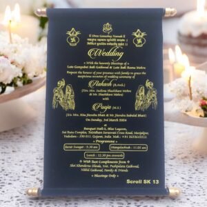 Aarambh Lakhota Style Scroll Wedding Card With Scroll Box and Tray Navy Blue