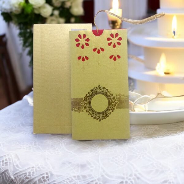 Aarambh Laser Cut Floral Single Page Wedding Invitation Card Golden Red