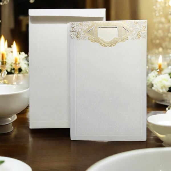 Aarambh Laser Cut Floral Single Page Indian Wedding Invitation Card White