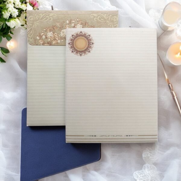 Aarambh Floral Premium Single Fold Wedding Invitation Card Brown