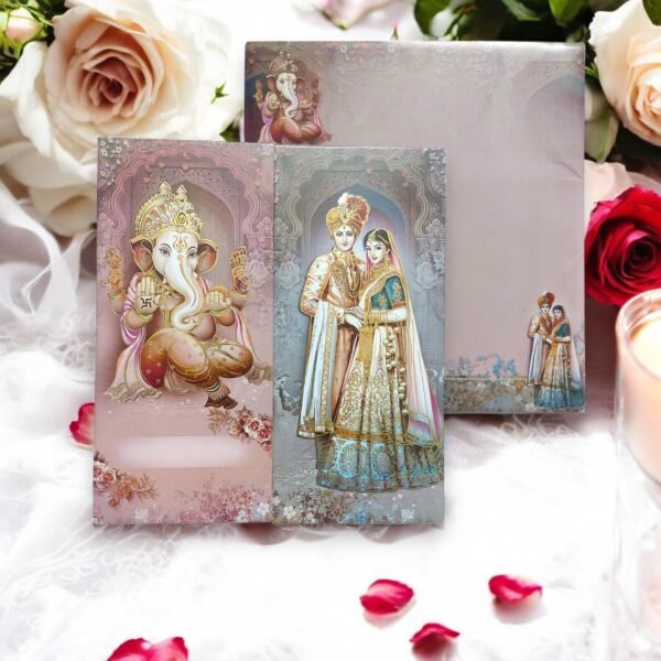 Aarambh Floral 2 Fold Premium Dulha Dulhan Wedding Invitation Card Multicolour