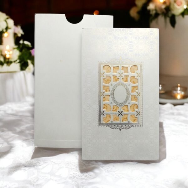Aarambh Laser Cut Floral Single Page Wedding Invitation Card White