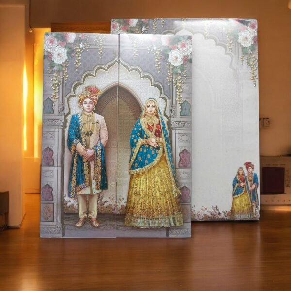 Aarambh Floral 2 Fold Premium Dulha Dulhan Wedding Invitation Card Multicolour