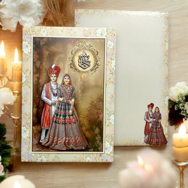 Aarambh Single Fold Floral Premium Dulha Dulhan Wedding Card Multicolour
