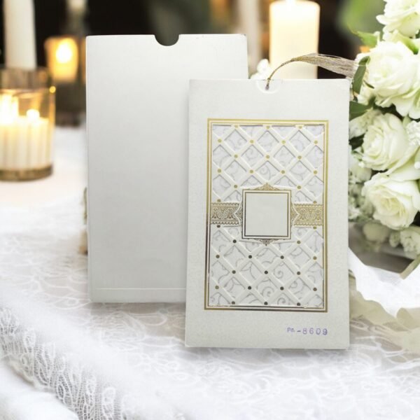 Aarambh Laser Cut Hindu Single Page Wedding Invitation Card White