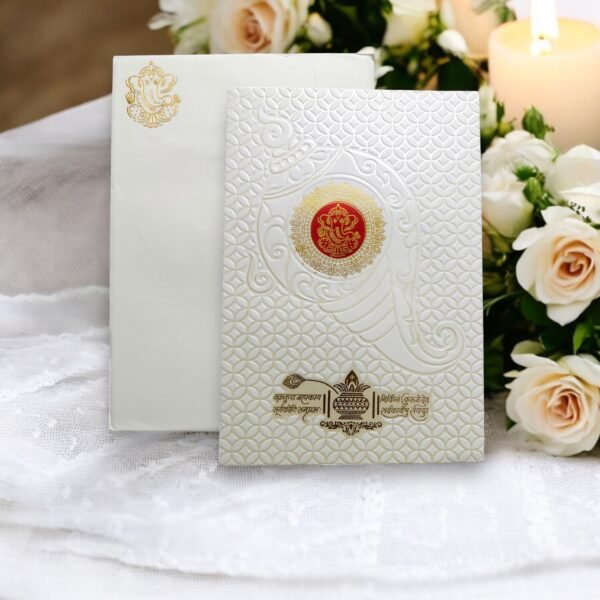 Aarambh Single Fold Indian Wedding Invitation Card White