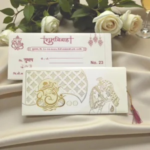Aarambh Laser Cut 3 Fold Hindu Wedding Card White