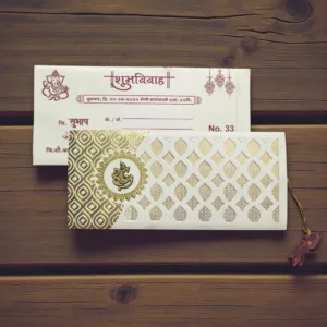 Laser Cut 3 Fold Marathi Wedding Card With Acrylic Lord Ganesha White