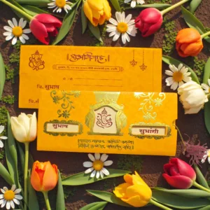 Laser Cut 3 Fold Indian Wedding Card With Acrylic Lord Ganesha Yellow