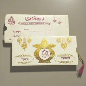 Aarambh Floral Laser Cut 3 Fold Marathi Wedding Invitation Card in Cream